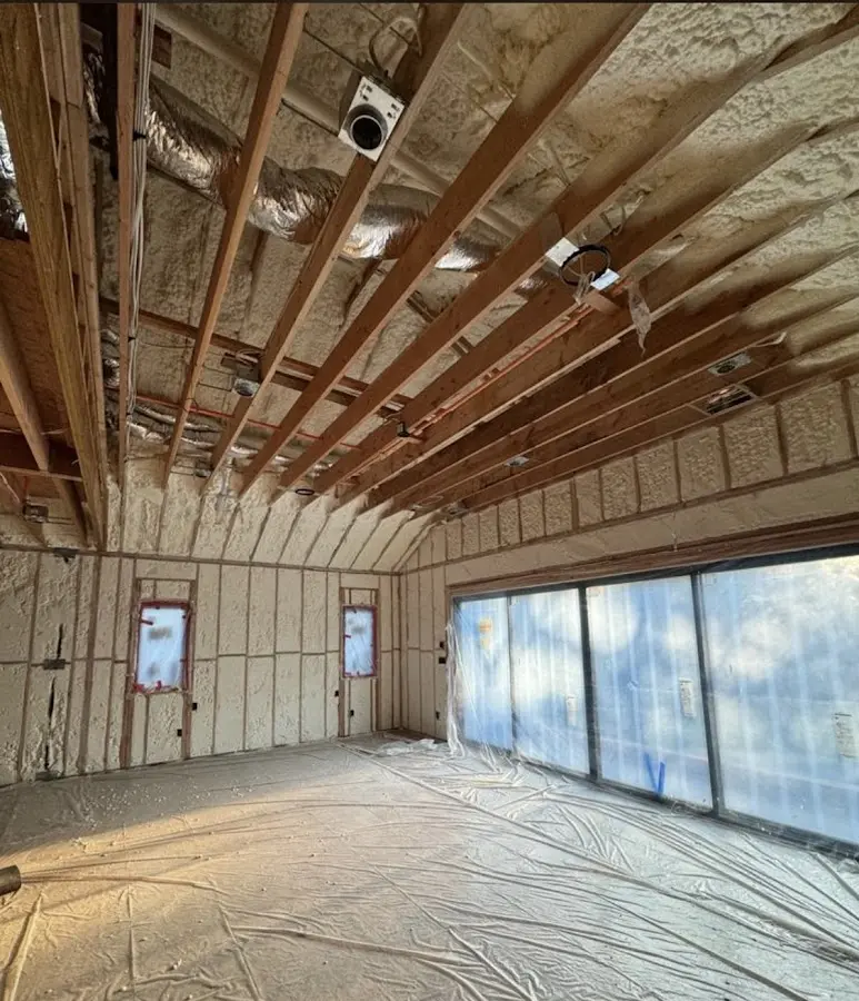 Interior walls and ceiling insulated with spray foam during new construction in Vicksburg